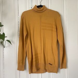 BFORS Mens Yellow Mustard Turtleneck Ribbed Detail Wool & Acrylic Sweater Size M